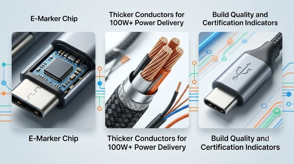 100W 이상 초고속 충전을 보장하는 E-Marker 칩셋 탑재 여부 확인