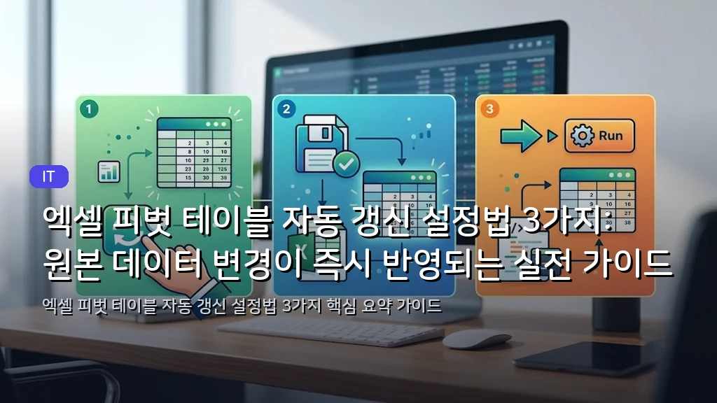 엑셀 피벗 테이블 자동 갱신 설정법 3가지: 원본 데이터 변경이 즉시 반영되는 실전 가이드 - 대표 이미지