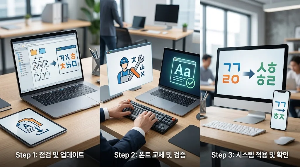 깨진 글자를 표시하는 글꼴 설치와 교체